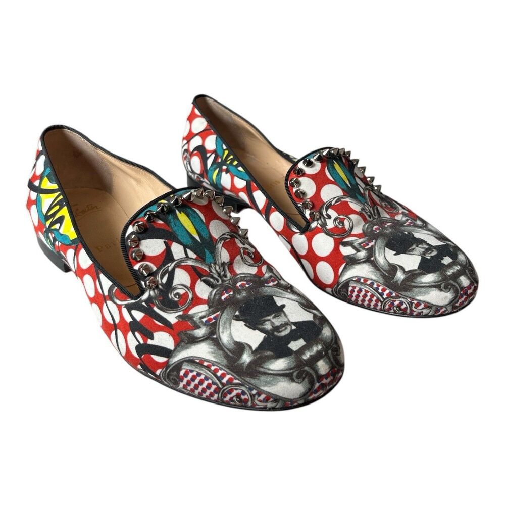 Christian Louboutin Women’s Sakouette Spike Flat Loafers Fabric Size 9 (39)